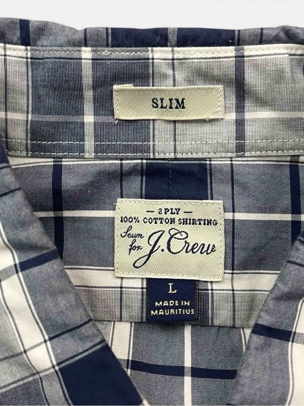 J. Crew Slim Fit Navy Blue Plaid Button Down Cotton Long Sleeve Shirt Size L